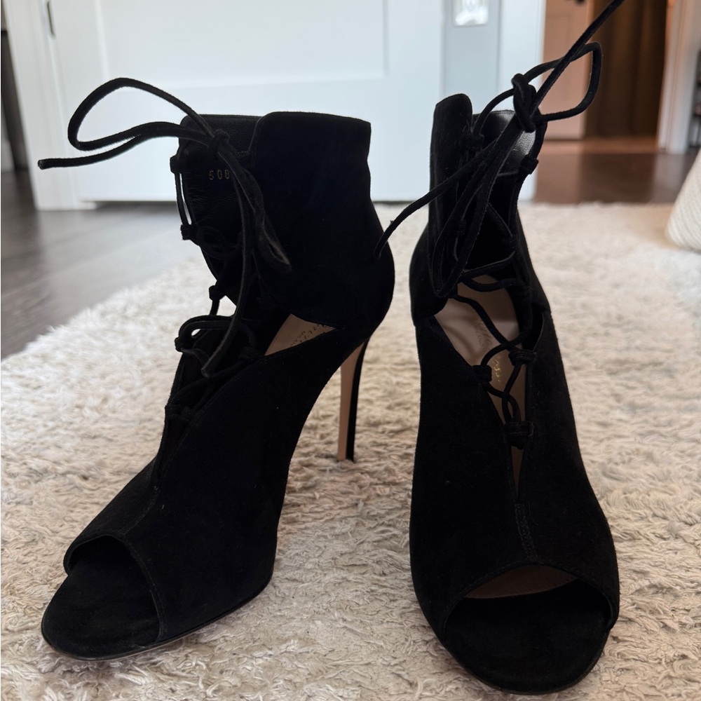 Gianvito Rossi Julia Black Suede Lace-Up Heeled Boots